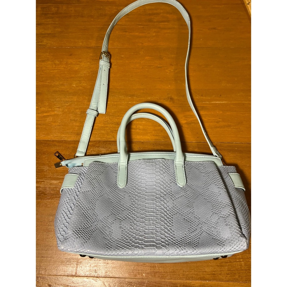 Mellow‎ World Vegan Leather Snakeskin Embossed Satchel Crossbody Bag Light Blue